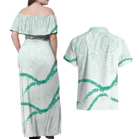 Aloha Lei Mikioi Couples Matching Off Shoulder Maxi Dress and Hawaiian Shirt Sage Green Polynesian Tribal Tatau Pattern LT9 - Polynesian Pride