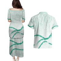 Aloha Lei Mikioi Couples Matching Puletasi and Hawaiian Shirt Sage Green Polynesian Tribal Tatau Pattern LT9 - Polynesian Pride