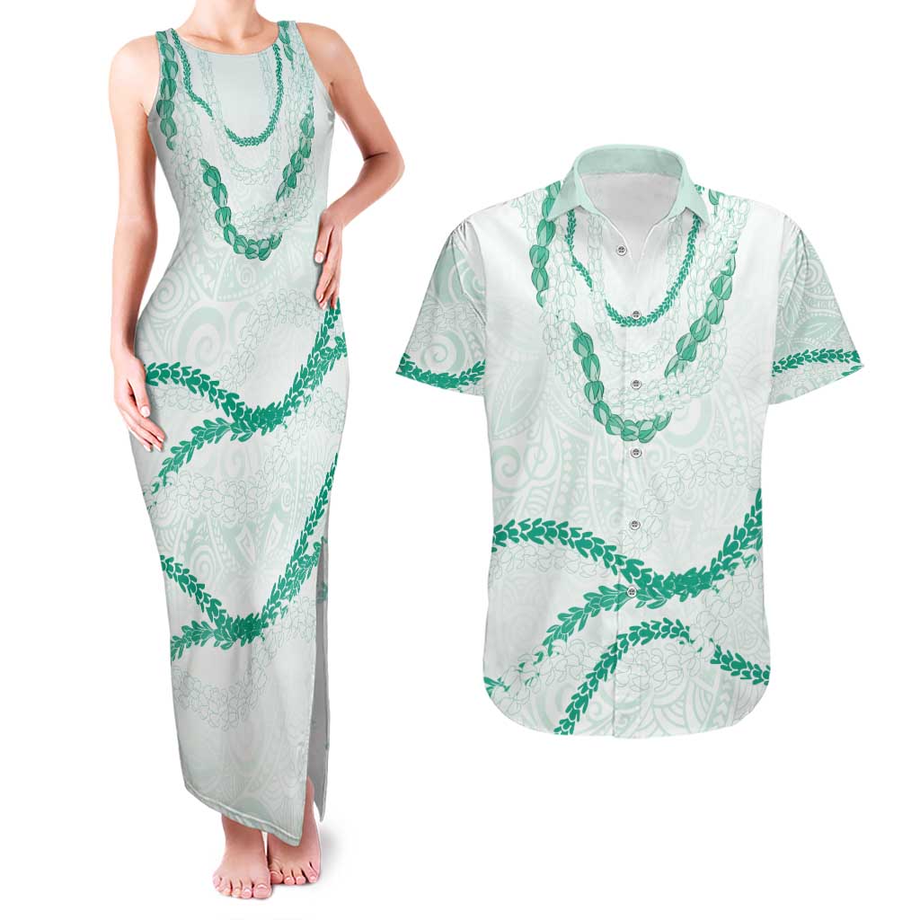 Aloha Lei Mikioi Couples Matching Tank Maxi Dress and Hawaiian Shirt Sage Green Polynesian Tribal Tatau Pattern LT9 Green - Polynesian Pride