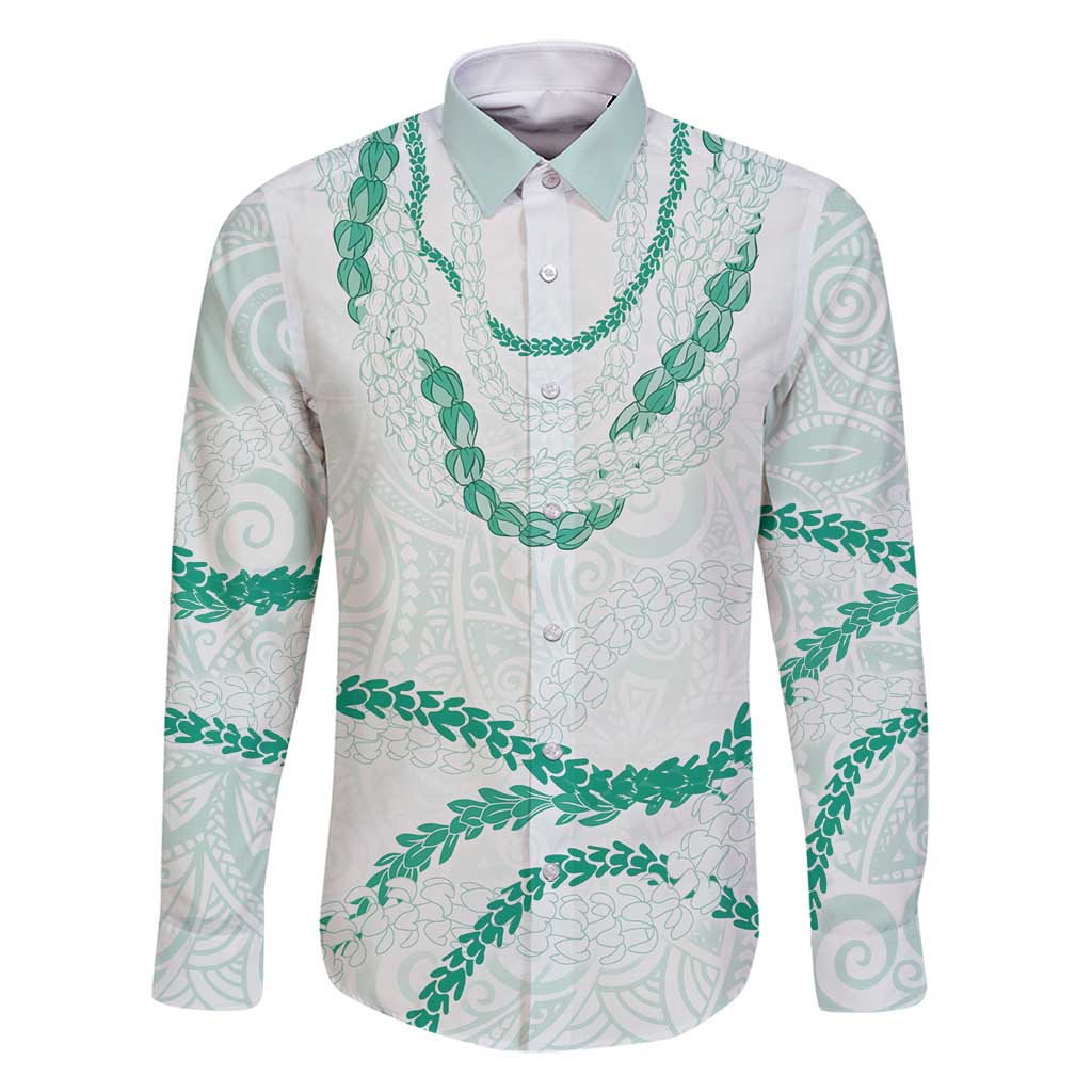 Aloha Lei Mikioi Family Matching Long Sleeve Bodycon Dress and Hawaiian Shirt Sage Green Polynesian Tribal Tatau Pattern LT9 Dad's Shirt - Long Sleeve Green - Polynesian Pride