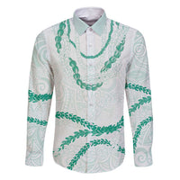 Aloha Lei Mikioi Family Matching Mermaid Dress and Hawaiian Shirt Sage Green Polynesian Tribal Tatau Pattern LT9 Dad's Shirt - Long Sleeve Green - Polynesian Pride