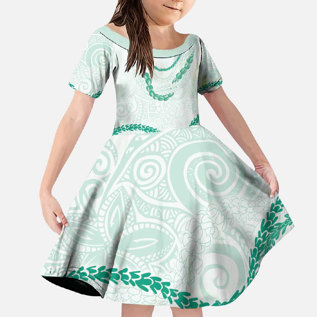 Aloha Lei Mikioi Family Matching Off Shoulder Maxi Dress and Hawaiian Shirt Sage Green Polynesian Tribal Tatau Pattern