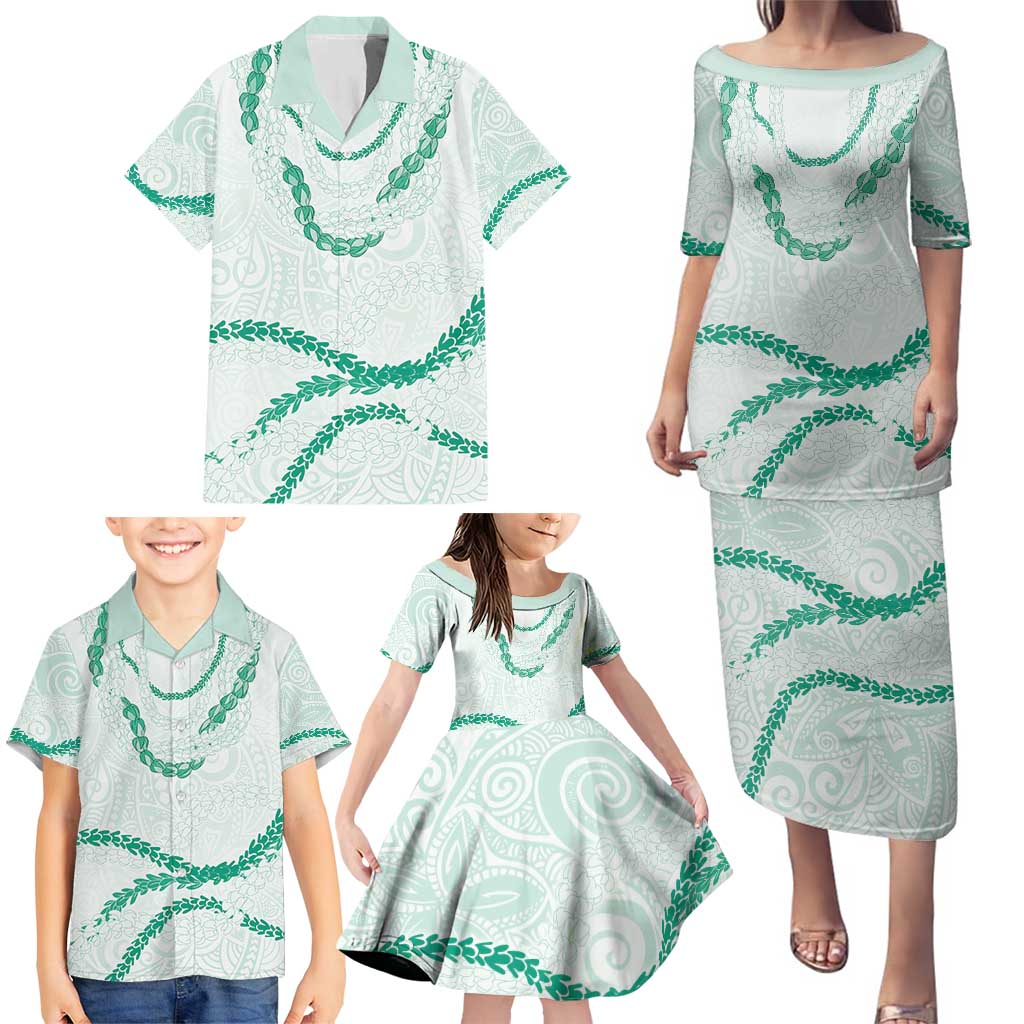 Aloha Lei Mikioi Family Matching Puletasi and Hawaiian Shirt Sage Green Polynesian Tribal Tatau Pattern