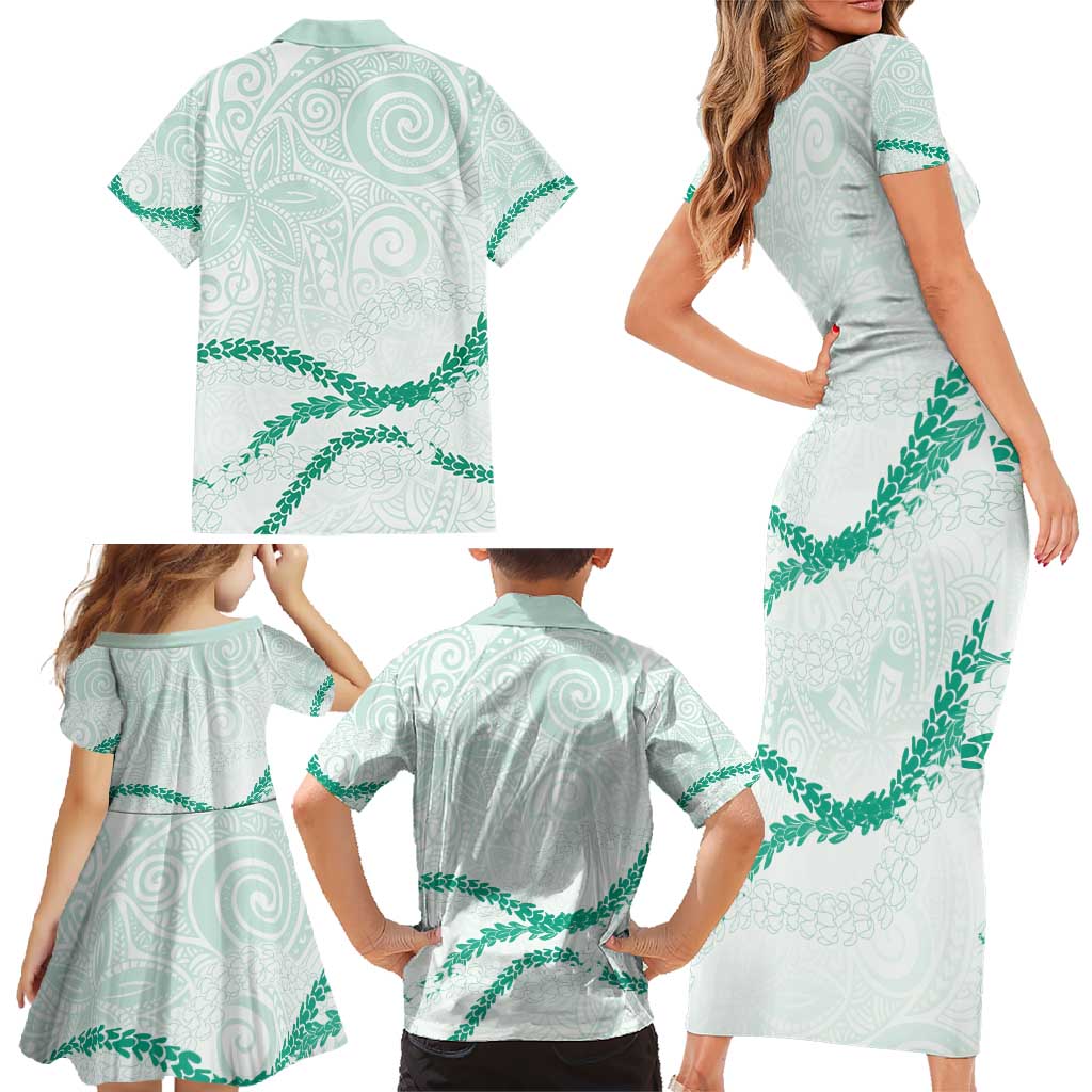 Aloha Lei Mikioi Family Matching Short Sleeve Bodycon Dress and Hawaiian Shirt Sage Green Polynesian Tribal Tatau Pattern LT9 - Polynesian Pride