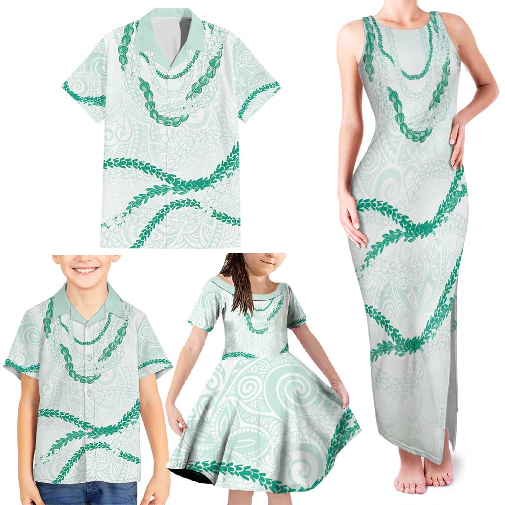 Aloha Lei Mikioi Family Matching Tank Maxi Dress and Hawaiian Shirt Sage Green Polynesian Tribal Tatau Pattern LT9 - Polynesian Pride