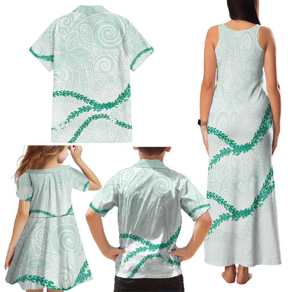 Aloha Lei Mikioi Family Matching Tank Maxi Dress and Hawaiian Shirt Sage Green Polynesian Tribal Tatau Pattern LT9 - Polynesian Pride