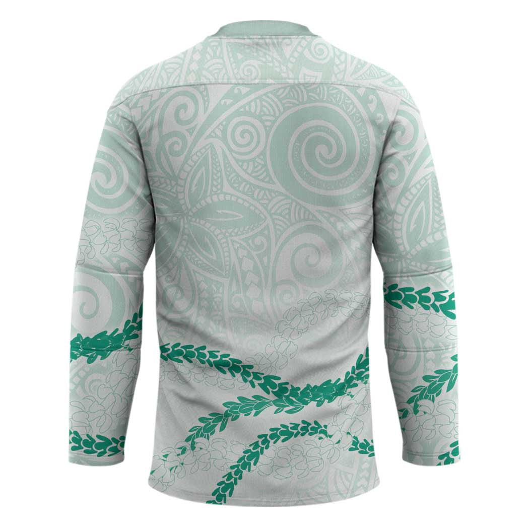 Aloha Lei Mikioi Hockey Jersey Sage Green Polynesian Tribal Tatau Pattern - Polynesian Pride