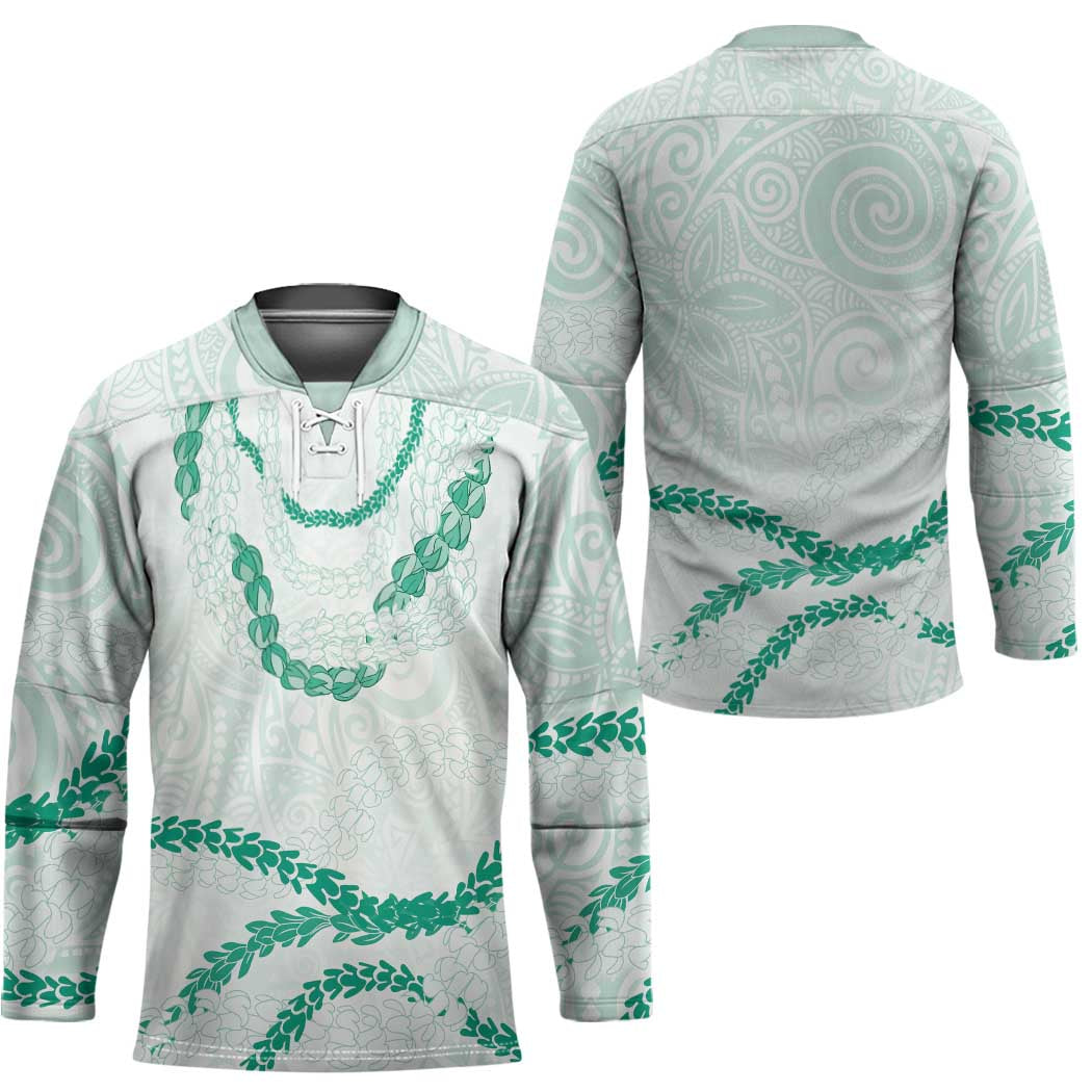 Aloha Lei Mikioi Hockey Jersey Sage Green Polynesian Tribal Tatau Pattern - Polynesian Pride