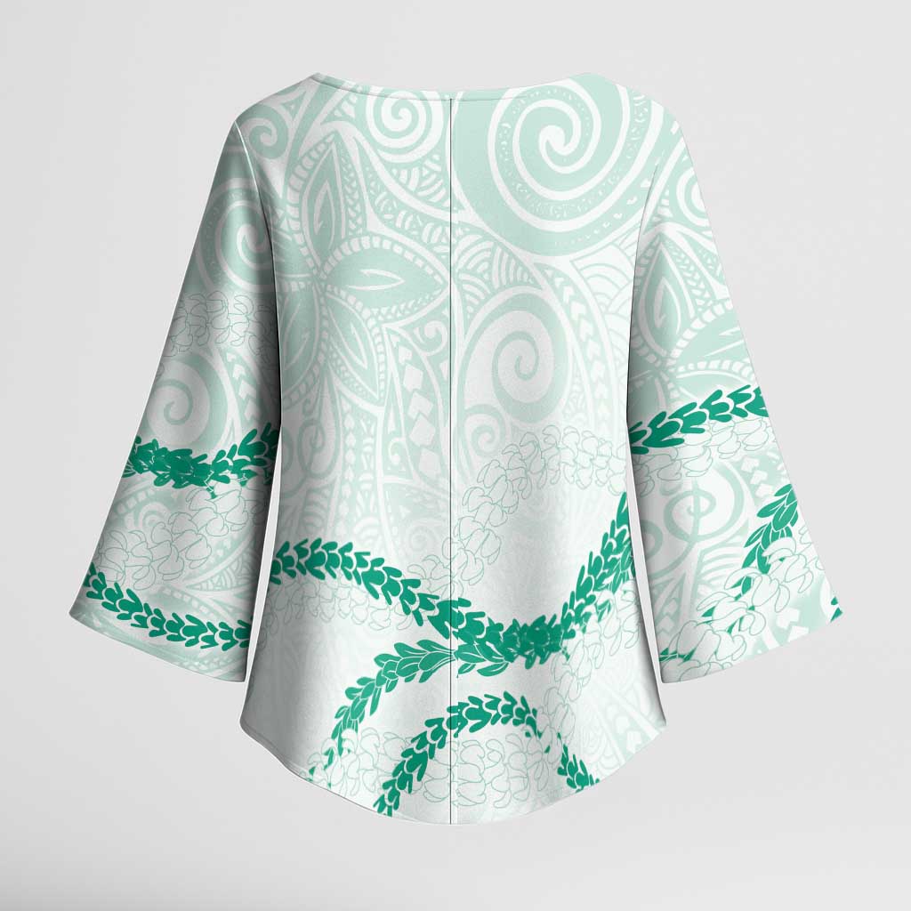 Aloha Lei Mikioi Kimono Sleeve Blouse Sage Green Polynesian Tribal Tatau Pattern - Polynesian Pride