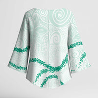 Aloha Lei Mikioi Kimono Sleeve Blouse Sage Green Polynesian Tribal Tatau Pattern - Polynesian Pride