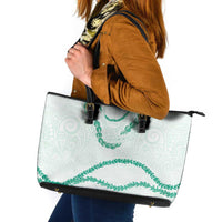 Aloha Lei Mikioi Leather Tote Bag Sage Green Polynesian Tribal Tatau Pattern