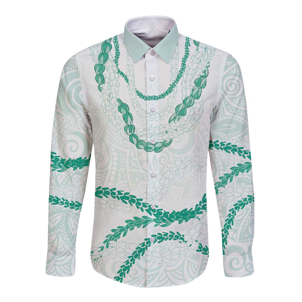 Aloha Lei Mikioi Long Sleeve Button Shirt Sage Green Polynesian Tribal Tatau Pattern LT9 Unisex Green - Polynesian Pride