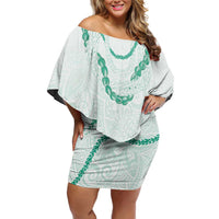 Aloha Lei Mikioi Off Shoulder Short Dress Sage Green Polynesian Tribal Tatau Pattern