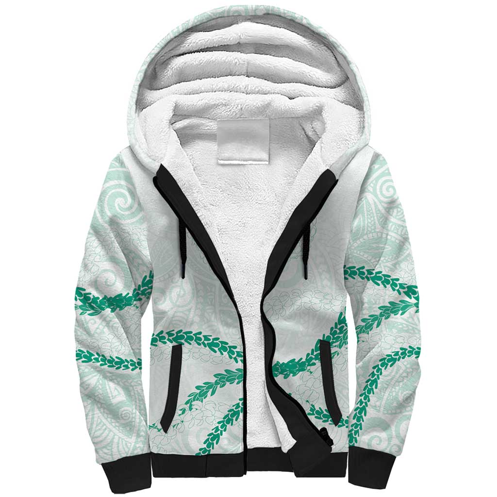 Aloha Lei Mikioi Sherpa Hoodie Sage Green Polynesian Tribal Tatau Pattern