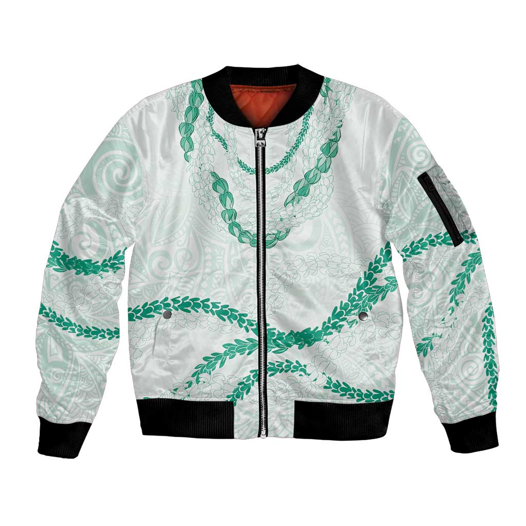 Aloha Lei Mikioi Sleeve Zip Bomber Jacket Sage Green Polynesian Tribal Tatau Pattern LT9 Unisex Green - Polynesian Pride