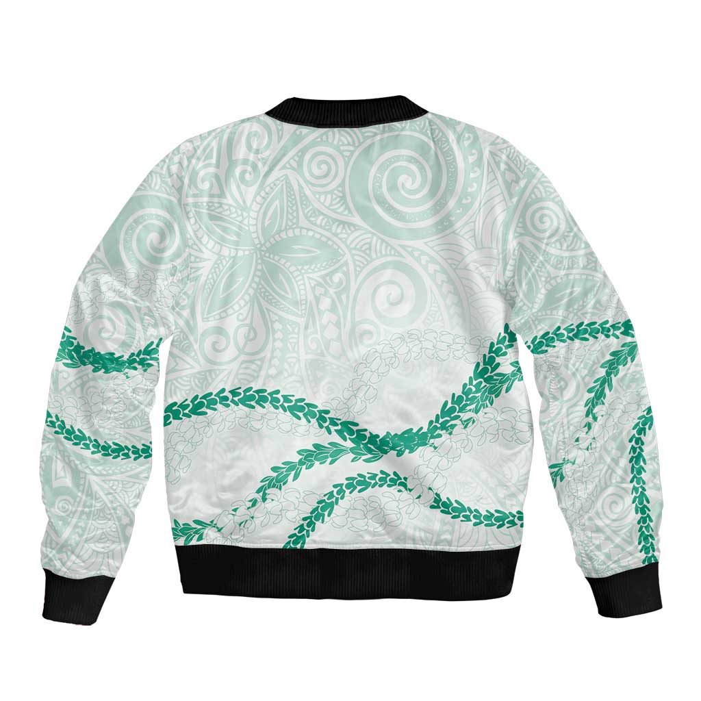 Aloha Lei Mikioi Sleeve Zip Bomber Jacket Sage Green Polynesian Tribal Tatau Pattern LT9 - Polynesian Pride