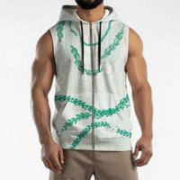 Aloha Lei Mikioi Sleeveless Zip Hoodie Sage Green Polynesian Tribal Tatau Pattern - Polynesian Pride