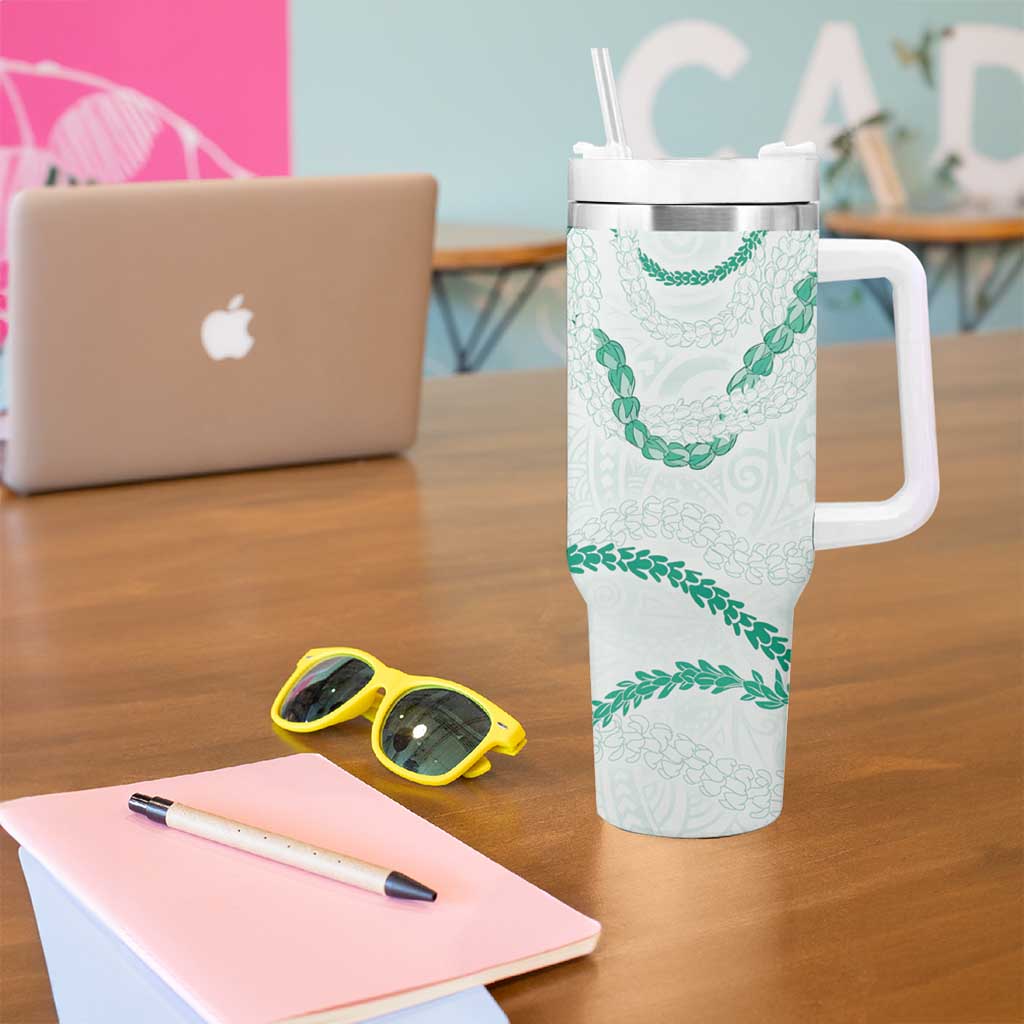 Aloha Lei Mikioi Tumbler With Handle Sage Green Polynesian Tribal Tatau Pattern