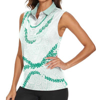 Aloha Lei Mikioi Women Sleeveless Polo Shirt Sage Green Polynesian Tribal Tatau Pattern LT9 - Polynesian Pride