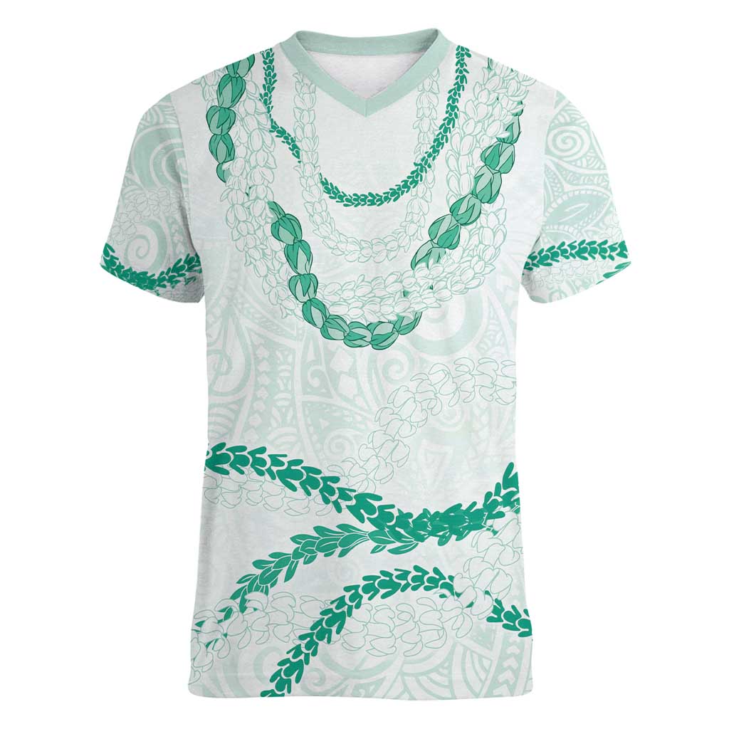 Aloha Lei Mikioi Women V-Neck T-Shirt Sage Green Polynesian Tribal Tatau Pattern LT9 Female Green - Polynesian Pride