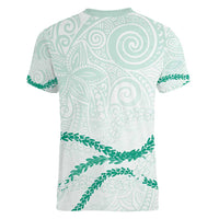 Aloha Lei Mikioi Women V-Neck T-Shirt Sage Green Polynesian Tribal Tatau Pattern LT9 - Polynesian Pride