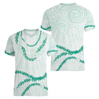 Aloha Lei Mikioi Women V-Neck T-Shirt Sage Green Polynesian Tribal Tatau Pattern LT9 - Polynesian Pride