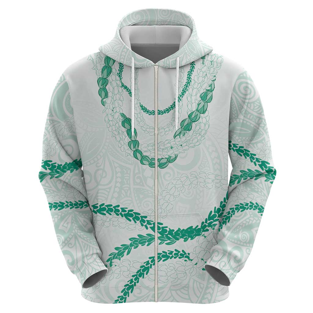 Aloha Lei Mikioi Zip Hoodie Sage Green Polynesian Tribal Tatau Pattern