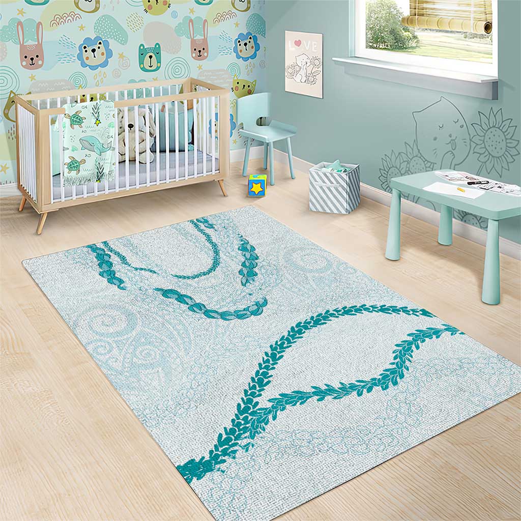 Aloha Lei Mikioi Area Rug Teal Polynesian Tribal Tatau Pattern