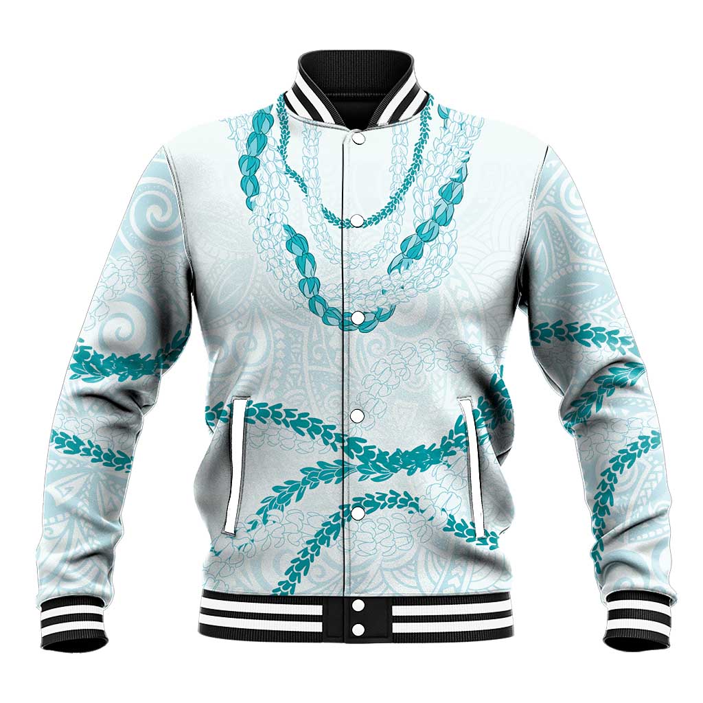 Aloha Lei Mikioi Baseball Jacket Teal Polynesian Tribal Tatau Pattern