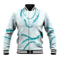 Aloha Lei Mikioi Baseball Jacket Teal Polynesian Tribal Tatau Pattern