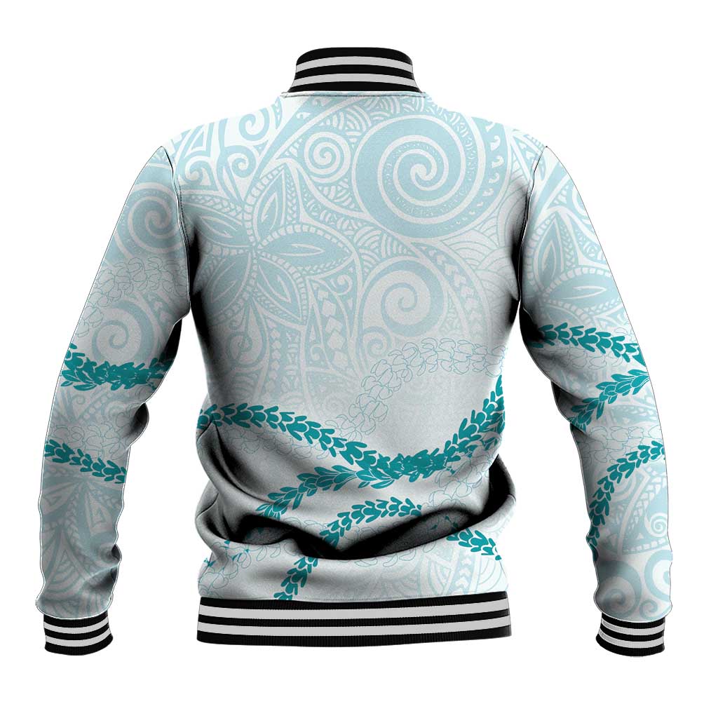 Aloha Lei Mikioi Baseball Jacket Teal Polynesian Tribal Tatau Pattern