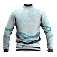 Aloha Lei Mikioi Baseball Jacket Teal Polynesian Tribal Tatau Pattern