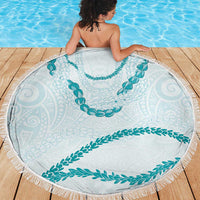 Aloha Lei Mikioi Beach Blanket Teal Polynesian Tribal Tatau Pattern