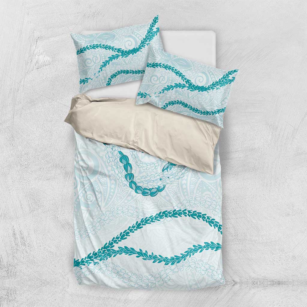 Aloha Lei Mikioi Bedding Set Teal Polynesian Tribal Tatau Pattern