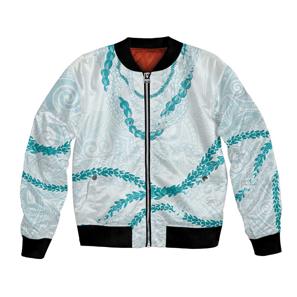 Aloha Lei Mikioi Bomber Jacket Teal Polynesian Tribal Tatau Pattern LT9 Unisex Teal - Polynesian Pride