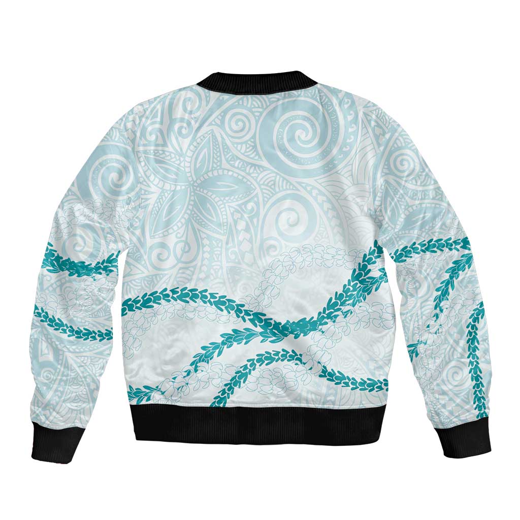 Aloha Lei Mikioi Bomber Jacket Teal Polynesian Tribal Tatau Pattern LT9 - Polynesian Pride