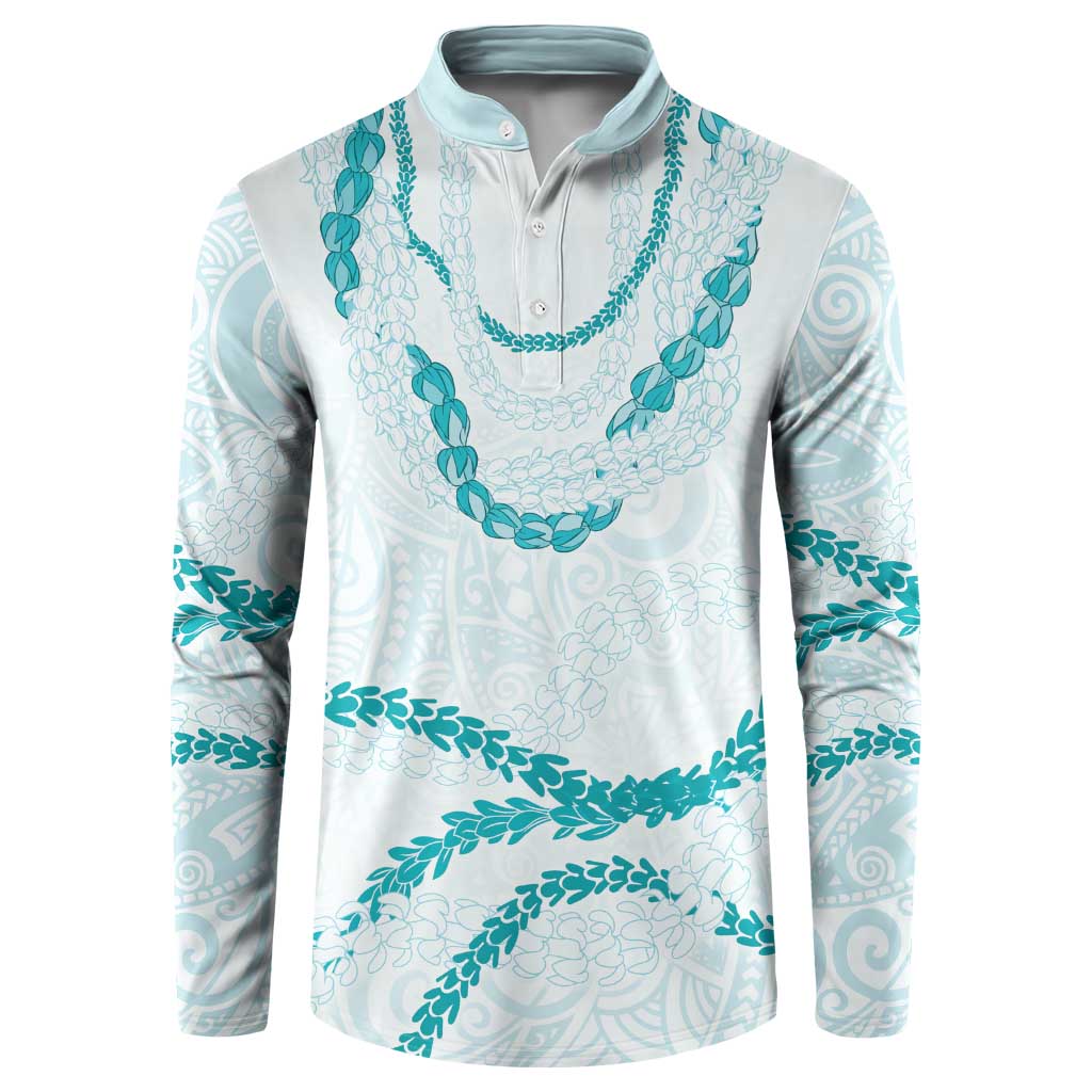 Aloha Lei Mikioi Button Sweatshirt Teal Polynesian Tribal Tatau Pattern