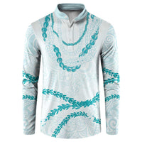 Aloha Lei Mikioi Button Sweatshirt Teal Polynesian Tribal Tatau Pattern