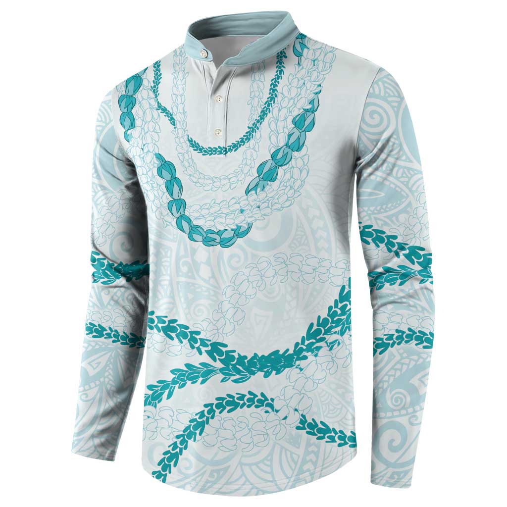Aloha Lei Mikioi Button Sweatshirt Teal Polynesian Tribal Tatau Pattern