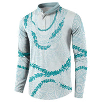 Aloha Lei Mikioi Button Sweatshirt Teal Polynesian Tribal Tatau Pattern