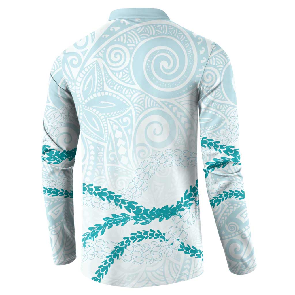 Aloha Lei Mikioi Button Sweatshirt Teal Polynesian Tribal Tatau Pattern