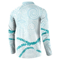 Aloha Lei Mikioi Button Sweatshirt Teal Polynesian Tribal Tatau Pattern