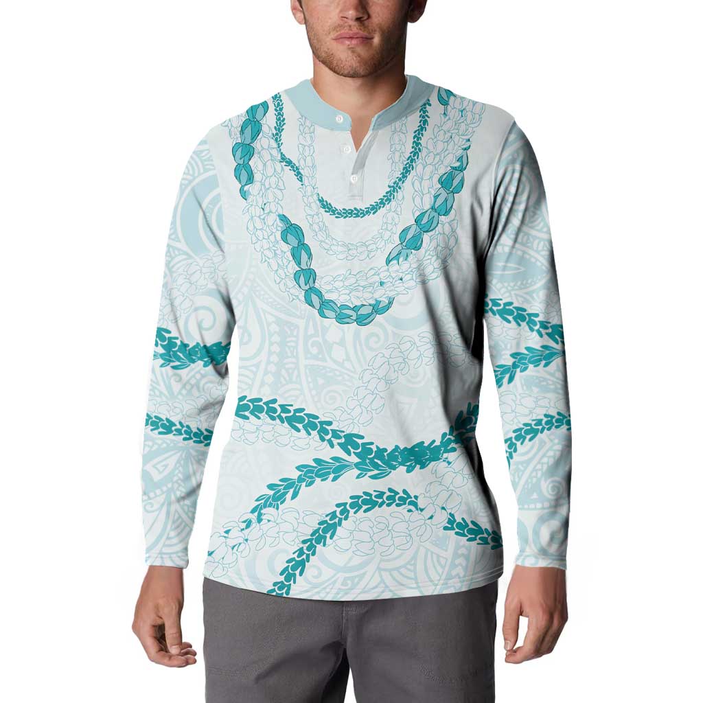 Aloha Lei Mikioi Button Sweatshirt Teal Polynesian Tribal Tatau Pattern