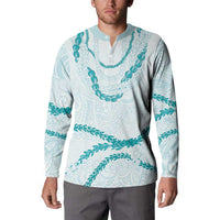Aloha Lei Mikioi Button Sweatshirt Teal Polynesian Tribal Tatau Pattern