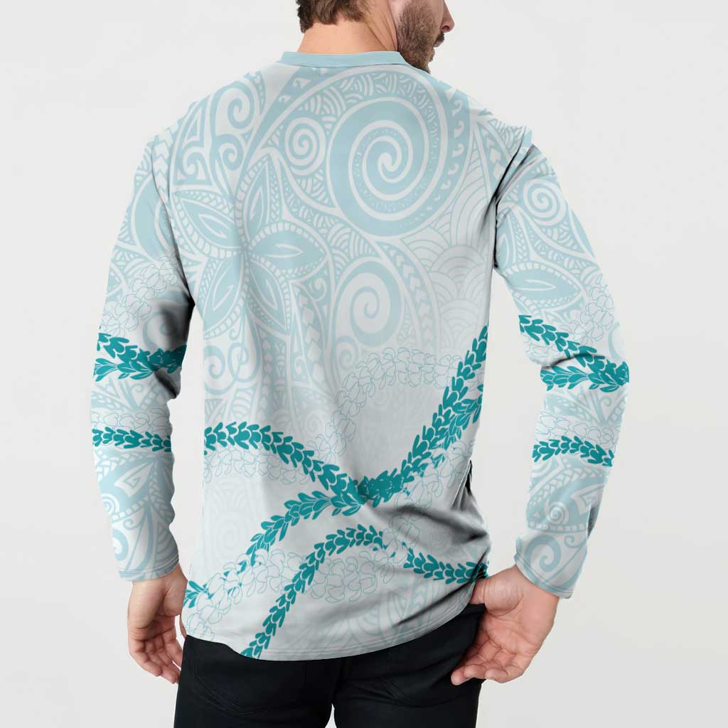 Aloha Lei Mikioi Button Sweatshirt Teal Polynesian Tribal Tatau Pattern