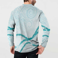 Aloha Lei Mikioi Button Sweatshirt Teal Polynesian Tribal Tatau Pattern