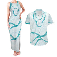 Aloha Lei Mikioi Couples Matching Tank Maxi Dress and Hawaiian Shirt Teal Polynesian Tribal Tatau Pattern LT9 Teal - Polynesian Pride