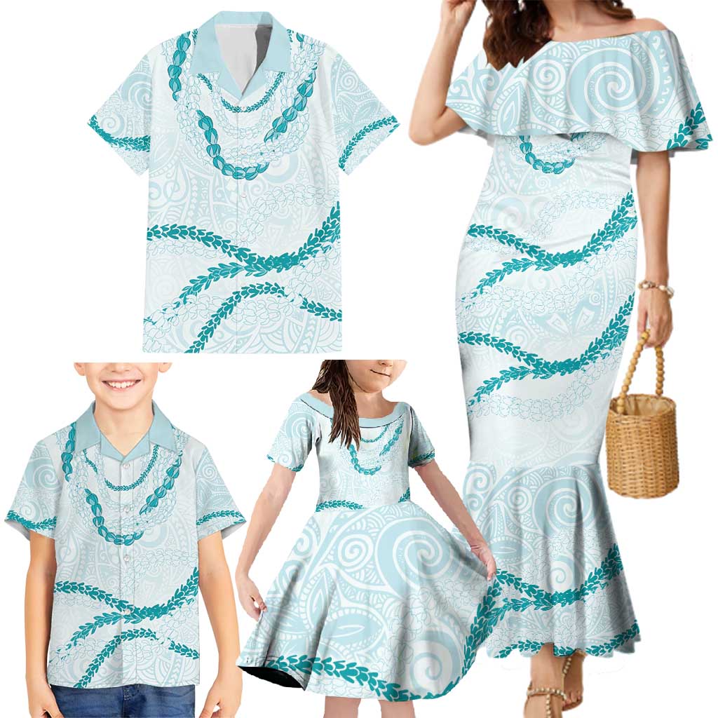 Aloha Lei Mikioi Family Matching Mermaid Dress and Hawaiian Shirt Teal Polynesian Tribal Tatau Pattern LT9 - Polynesian Pride