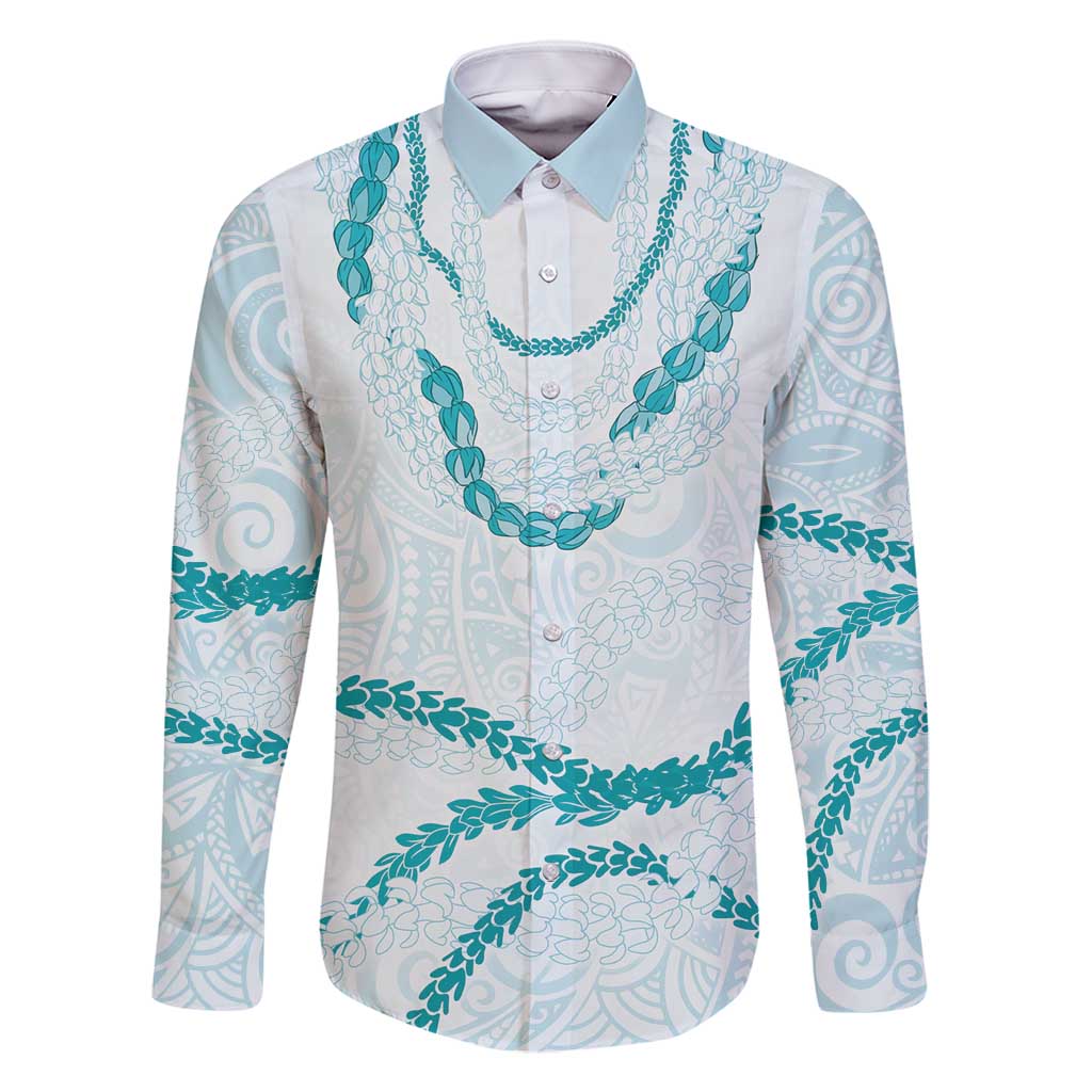 Aloha Lei Mikioi Family Matching Mermaid Dress and Hawaiian Shirt Teal Polynesian Tribal Tatau Pattern LT9 Dad's Shirt - Long Sleeve Teal - Polynesian Pride