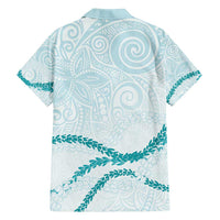 Aloha Lei Mikioi Family Matching Off Shoulder Maxi Dress and Hawaiian Shirt Teal Polynesian Tribal Tatau Pattern